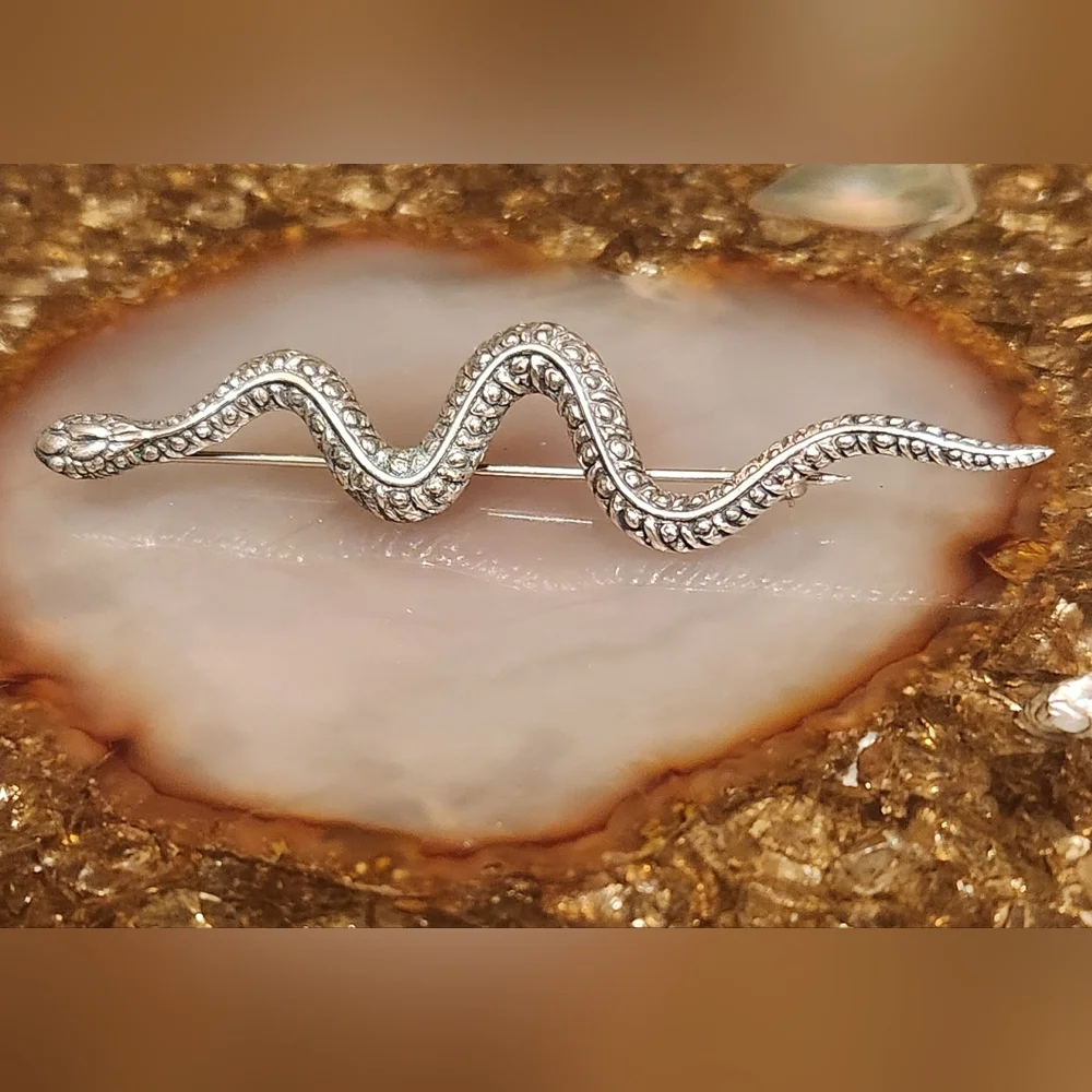 Vintage Sterling Silver Snake Brooch Lapel Pin - Picture 5 of 5